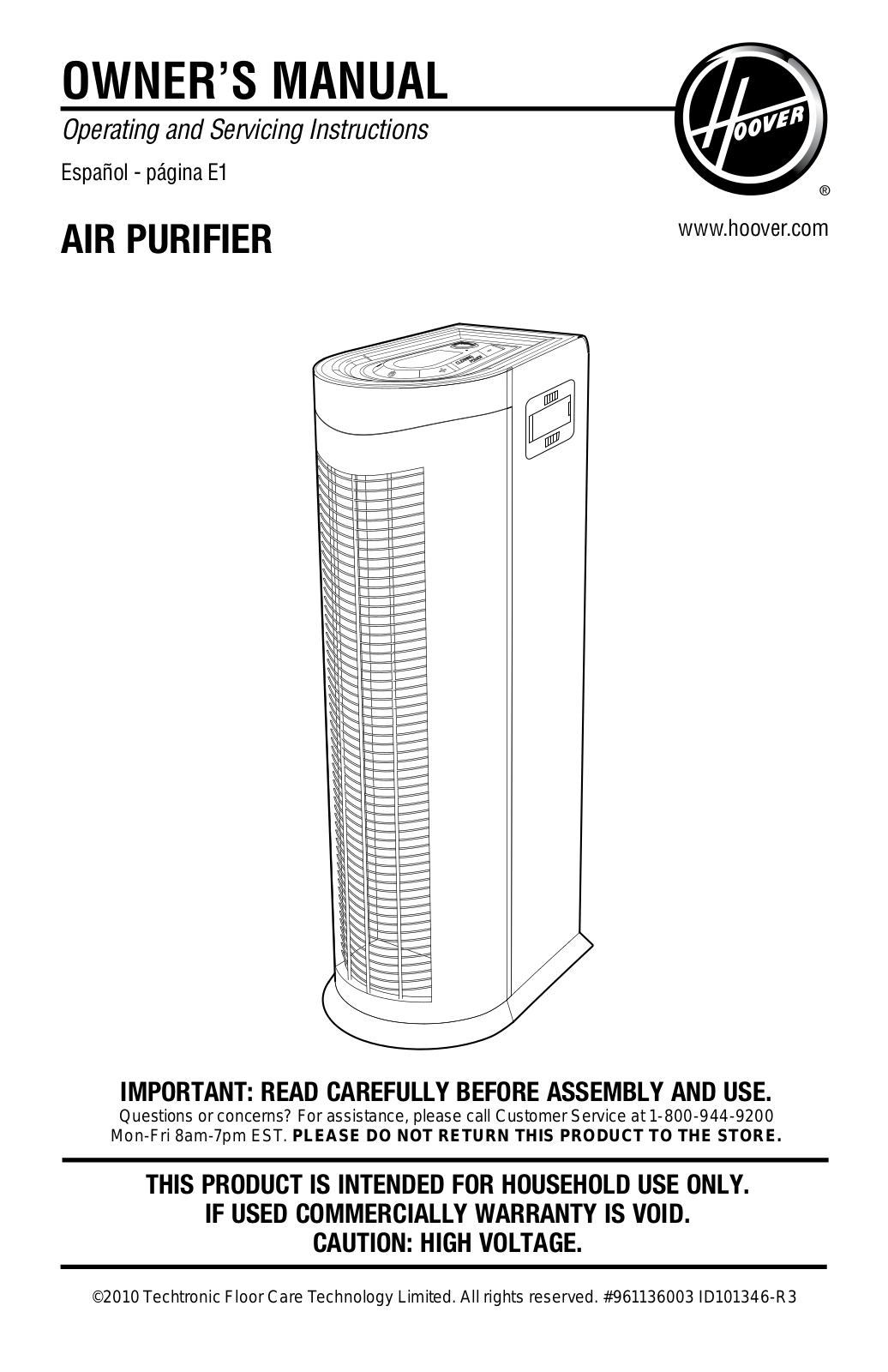 HOOVER WH10600 User Manual