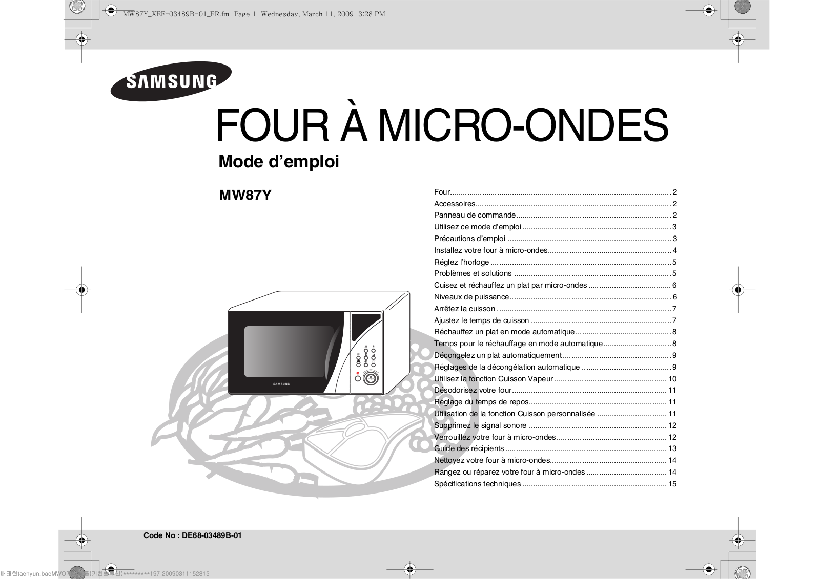 SAMSUNG MW87Y User Manual