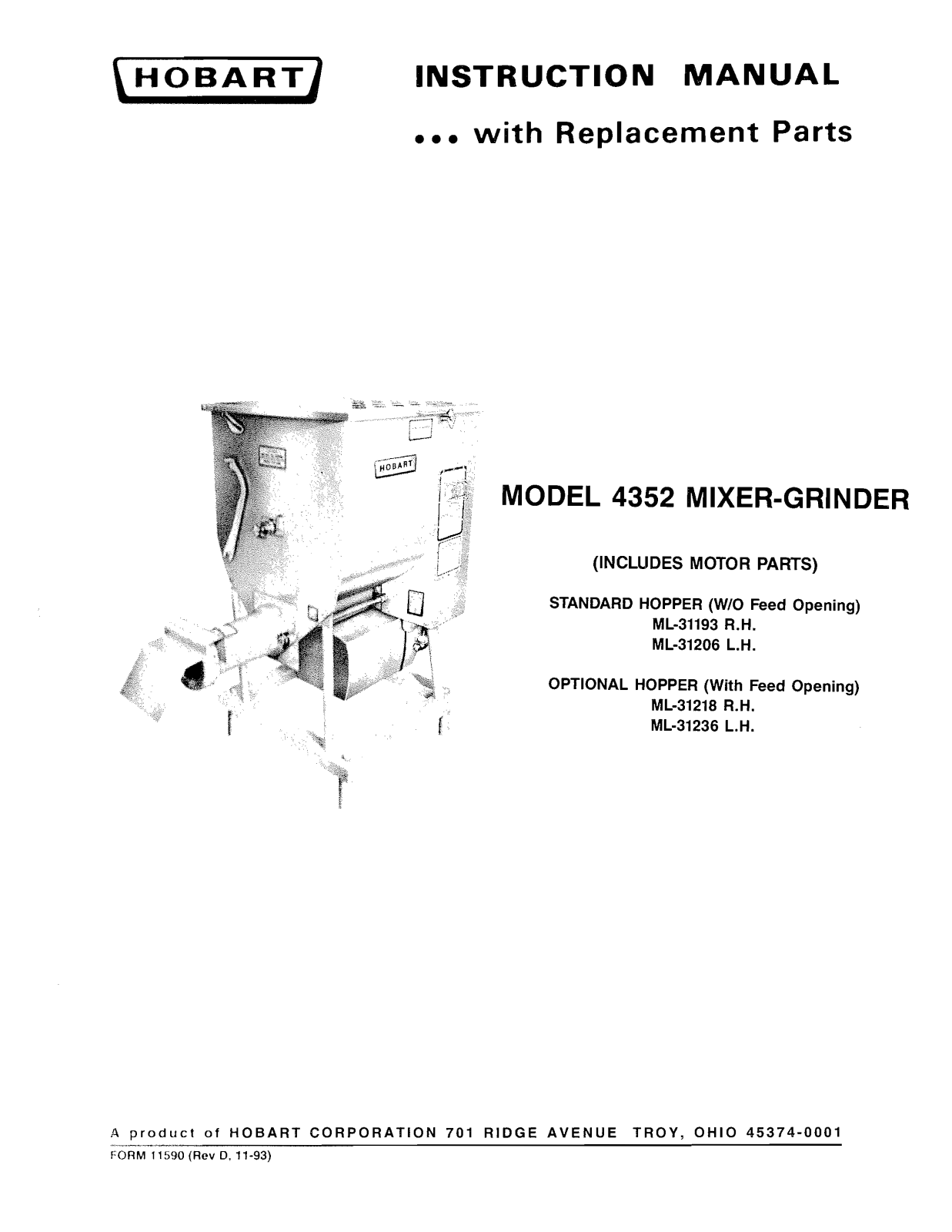 Hobart 4352 Installation Manual