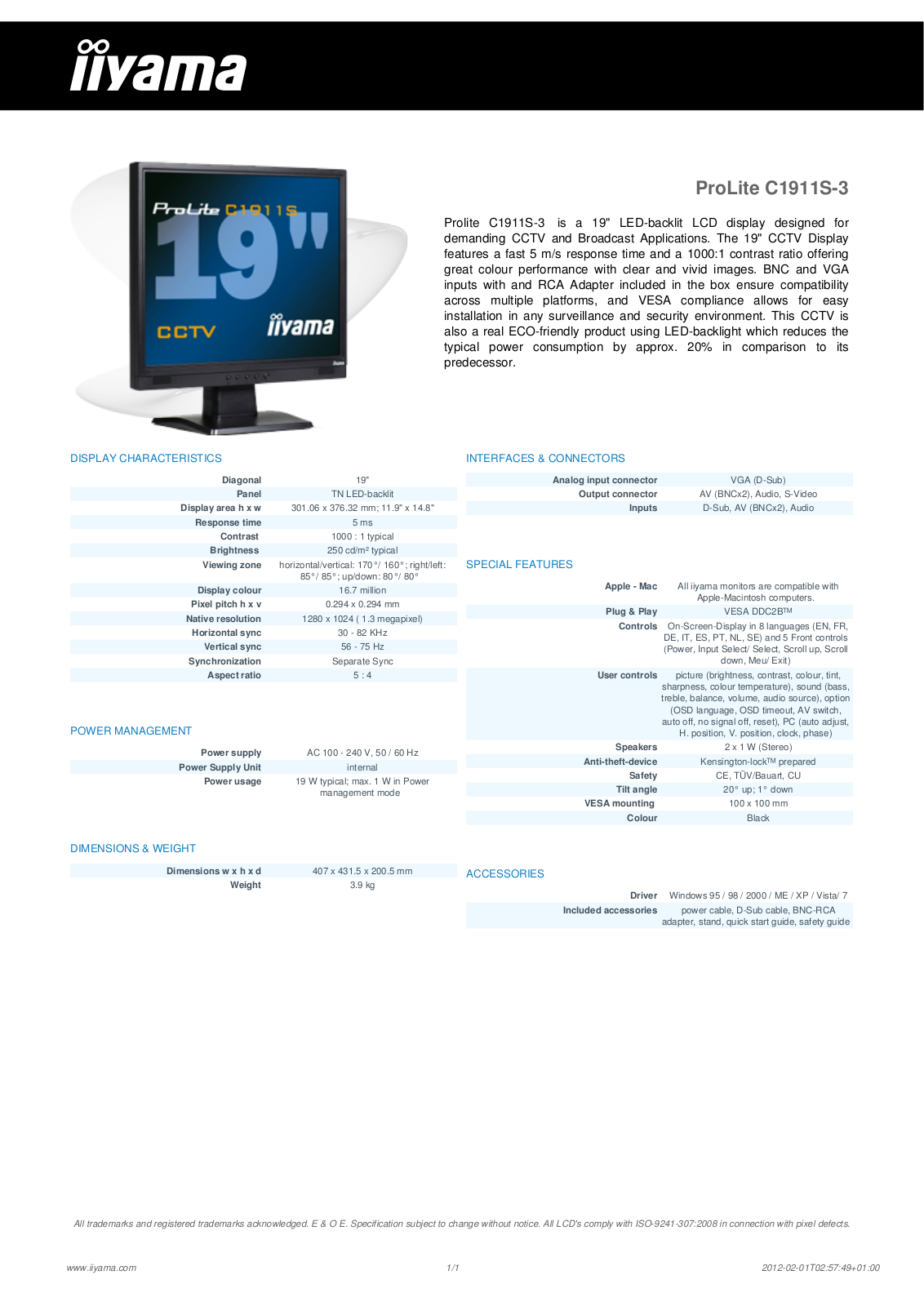 Iiyama PROLITE C1911S-3 User Manual