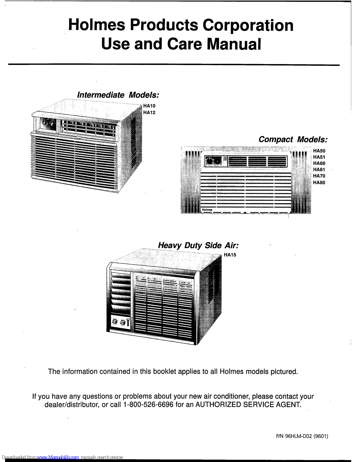 Holmes HA10, HA60, HA12, HA50, HA61 Use And Care Manual