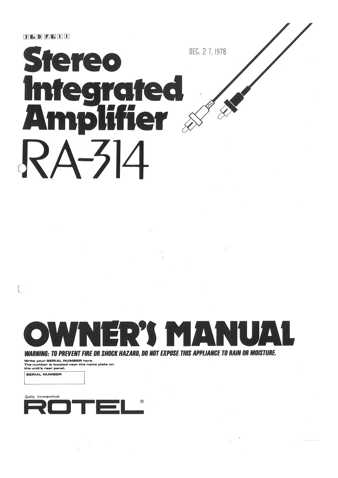 Rotel RA-314 Owners manual