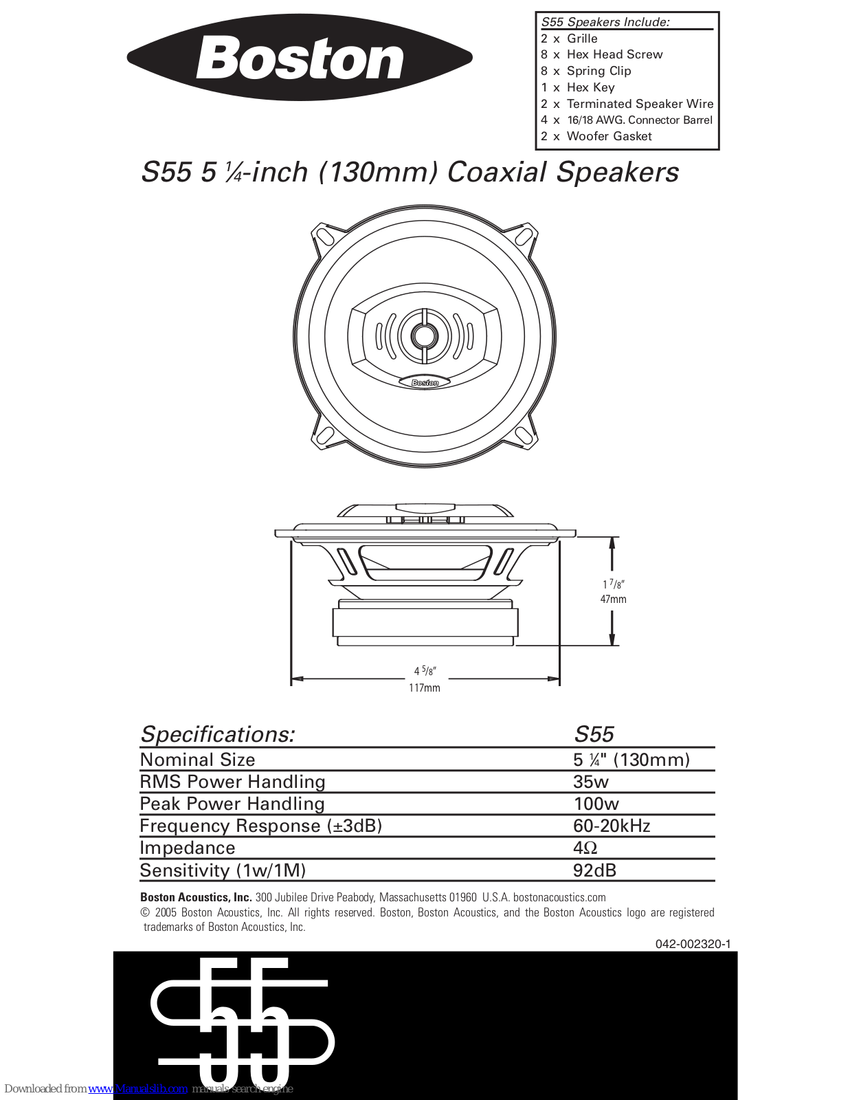 Boston Acoustics S55 Specifications