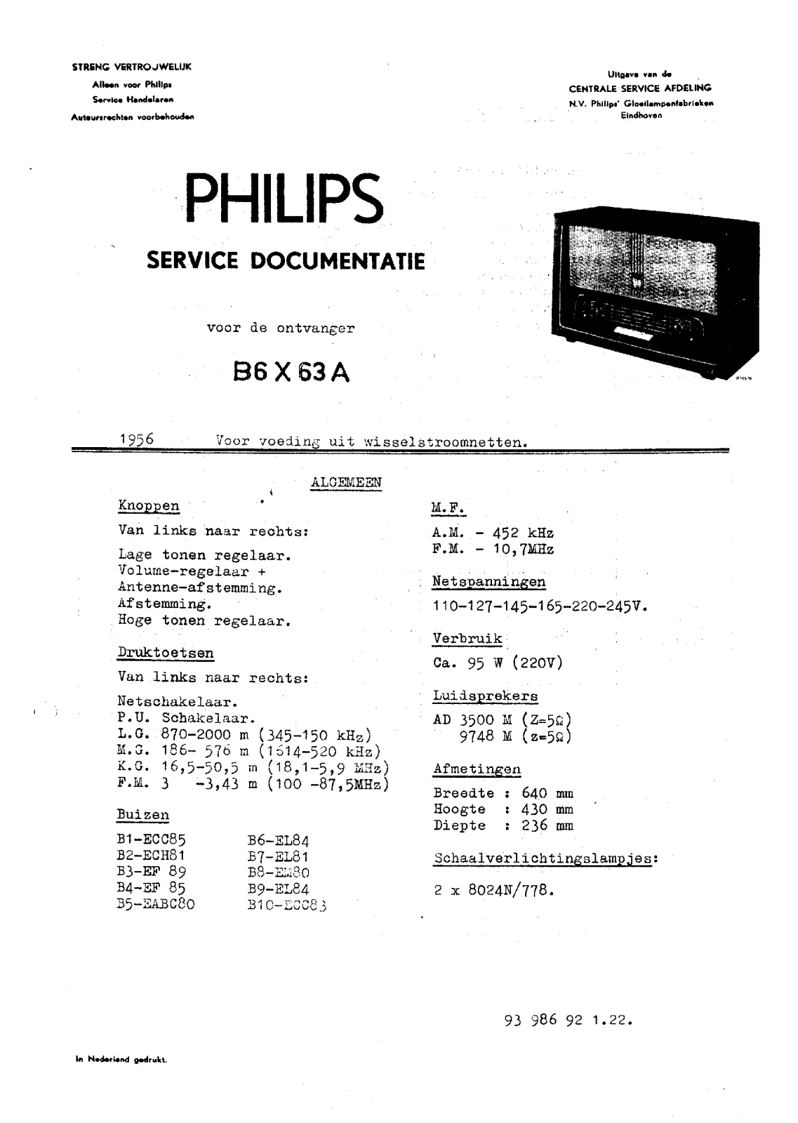 Philips B-6-X-63-A Service Manual