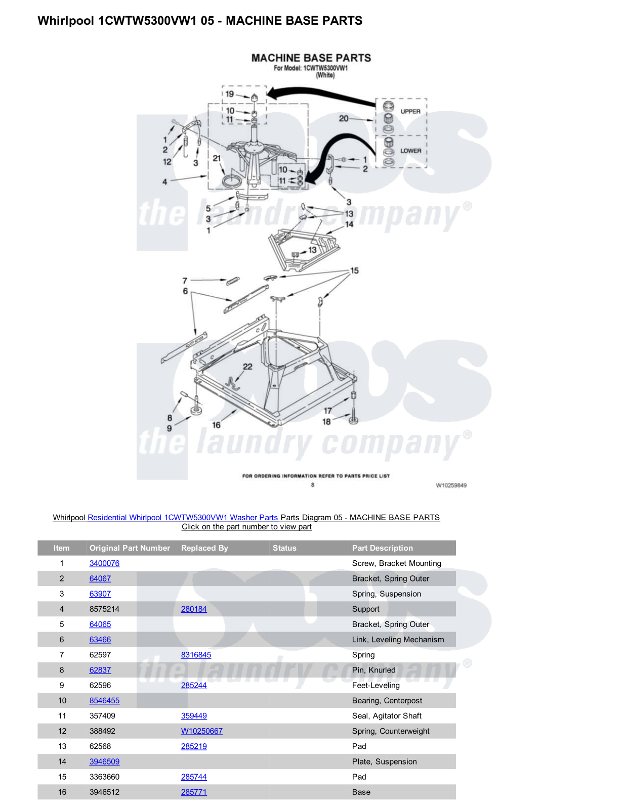 Whirlpool 1CWTW5300VW1 Parts Diagram