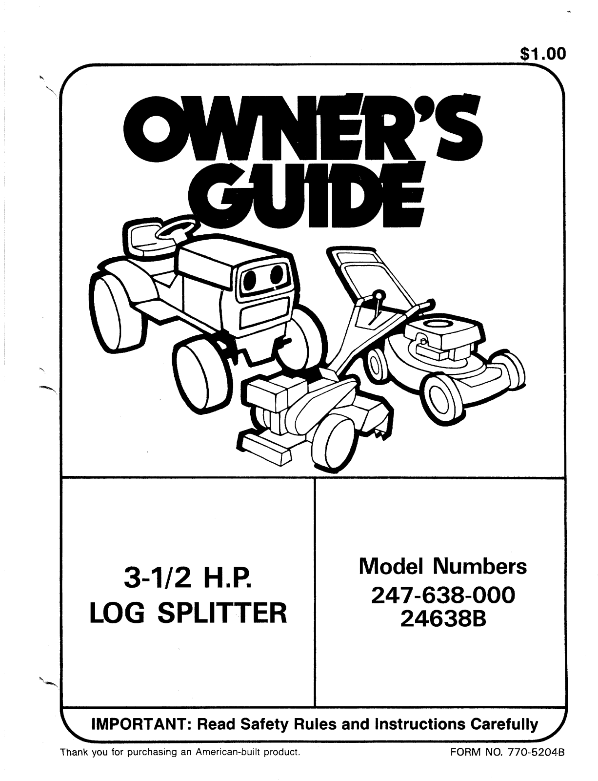 Bolens 24638B, 247-638-000 User Manual