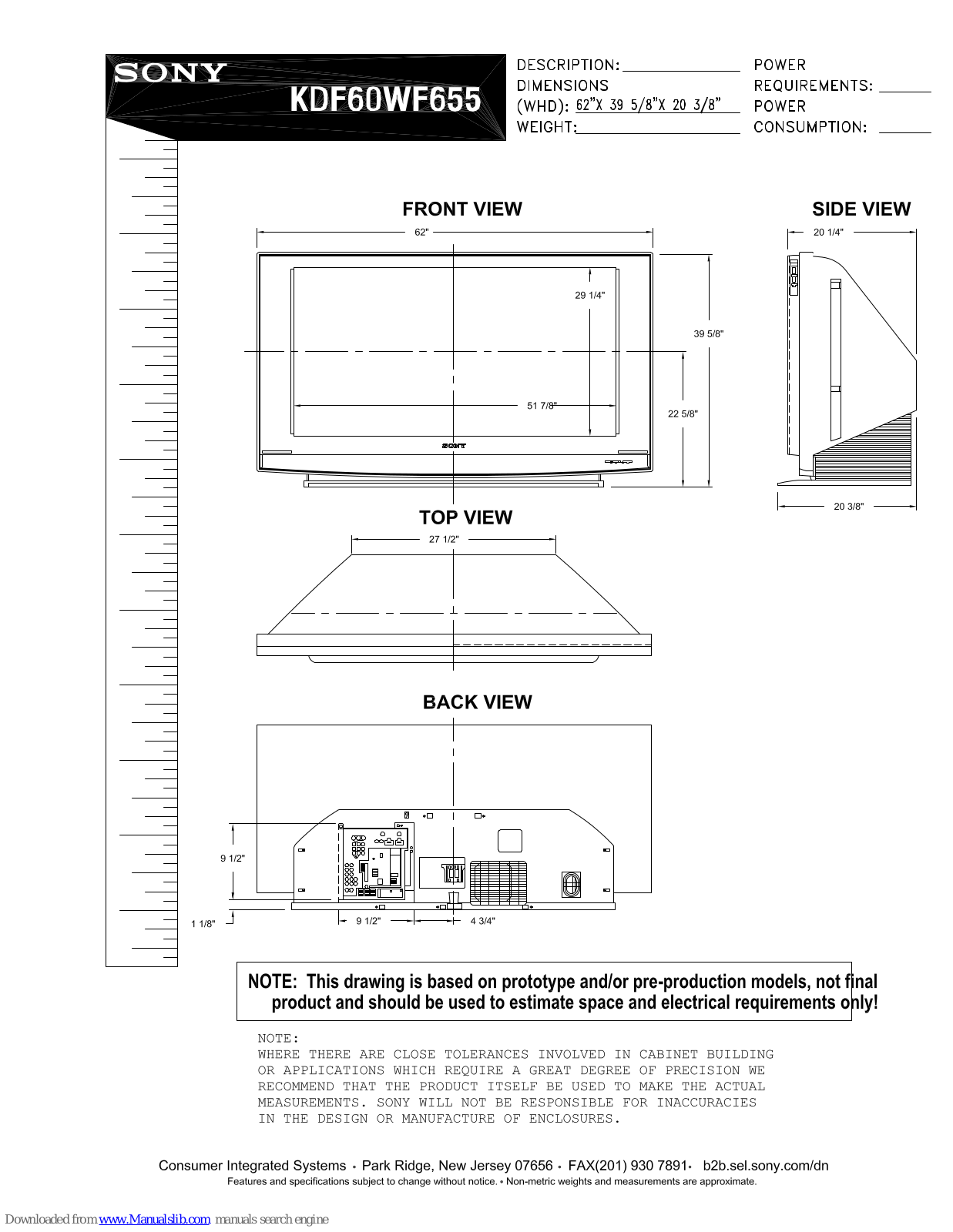 Sony GrandWega KDF-60WF655, KDF-60WF655 - 60