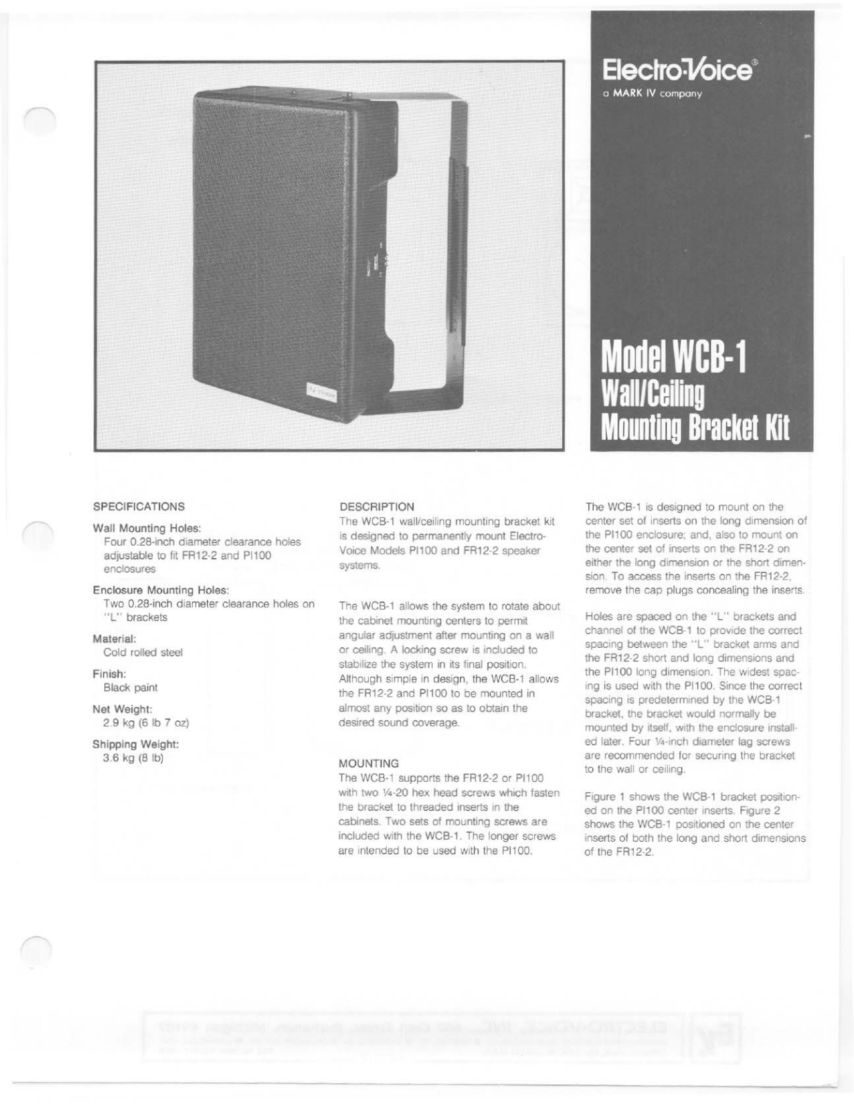 Electro-voice WCB-1 DATASHEET