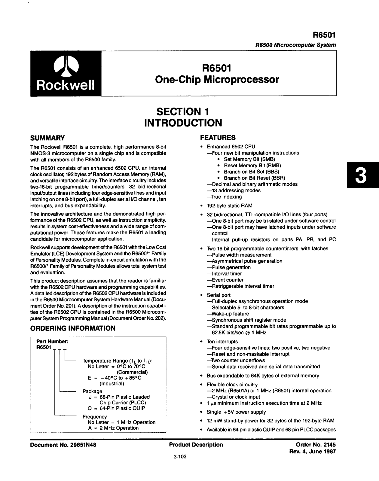 ROCKWELL R6501AJ, R6501AJE, R6501AQ, R6501AQE, R6501J Datasheet