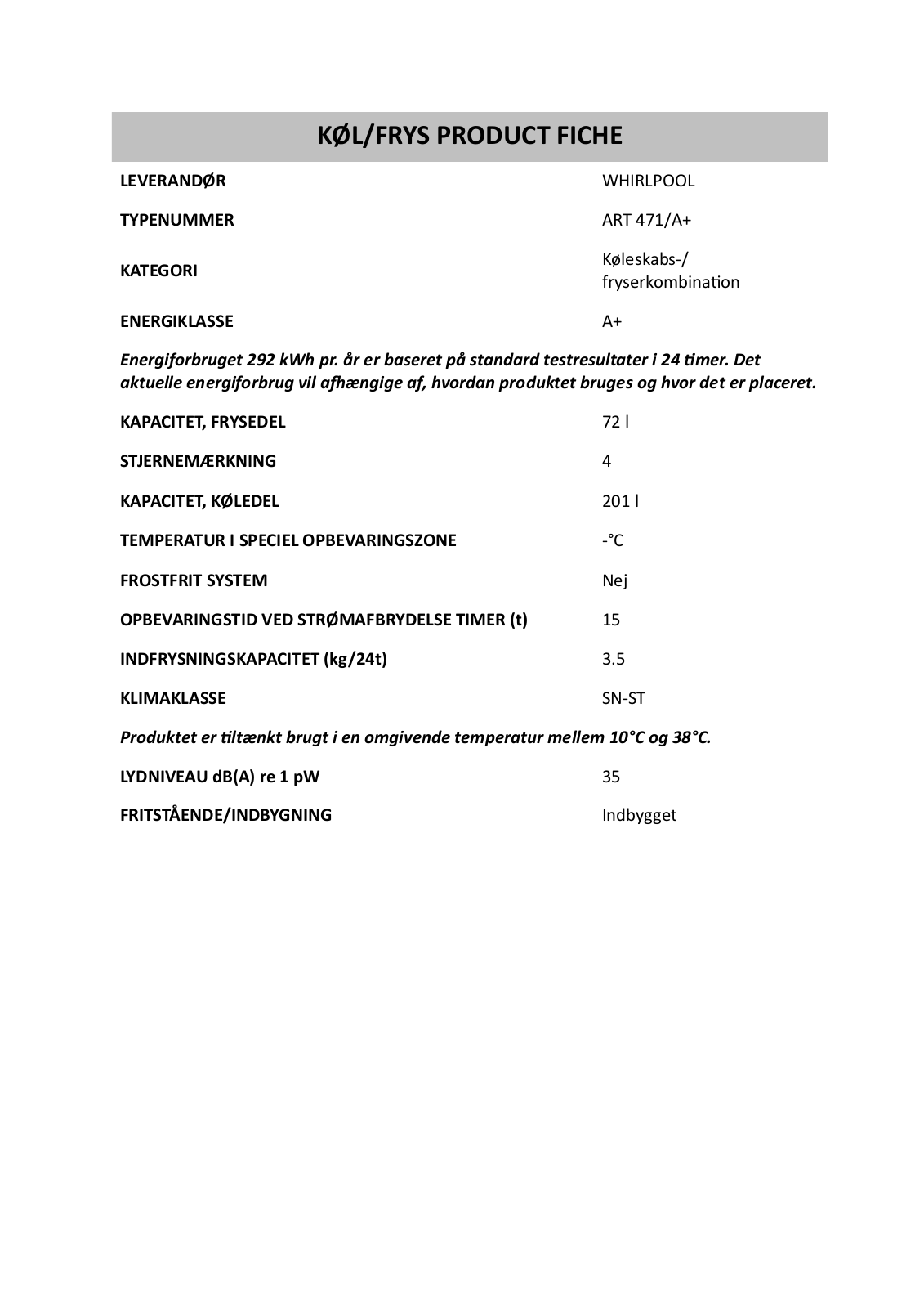 Whirlpool ART 471/A, WME1886 A DFCX PRODUCT SHEET