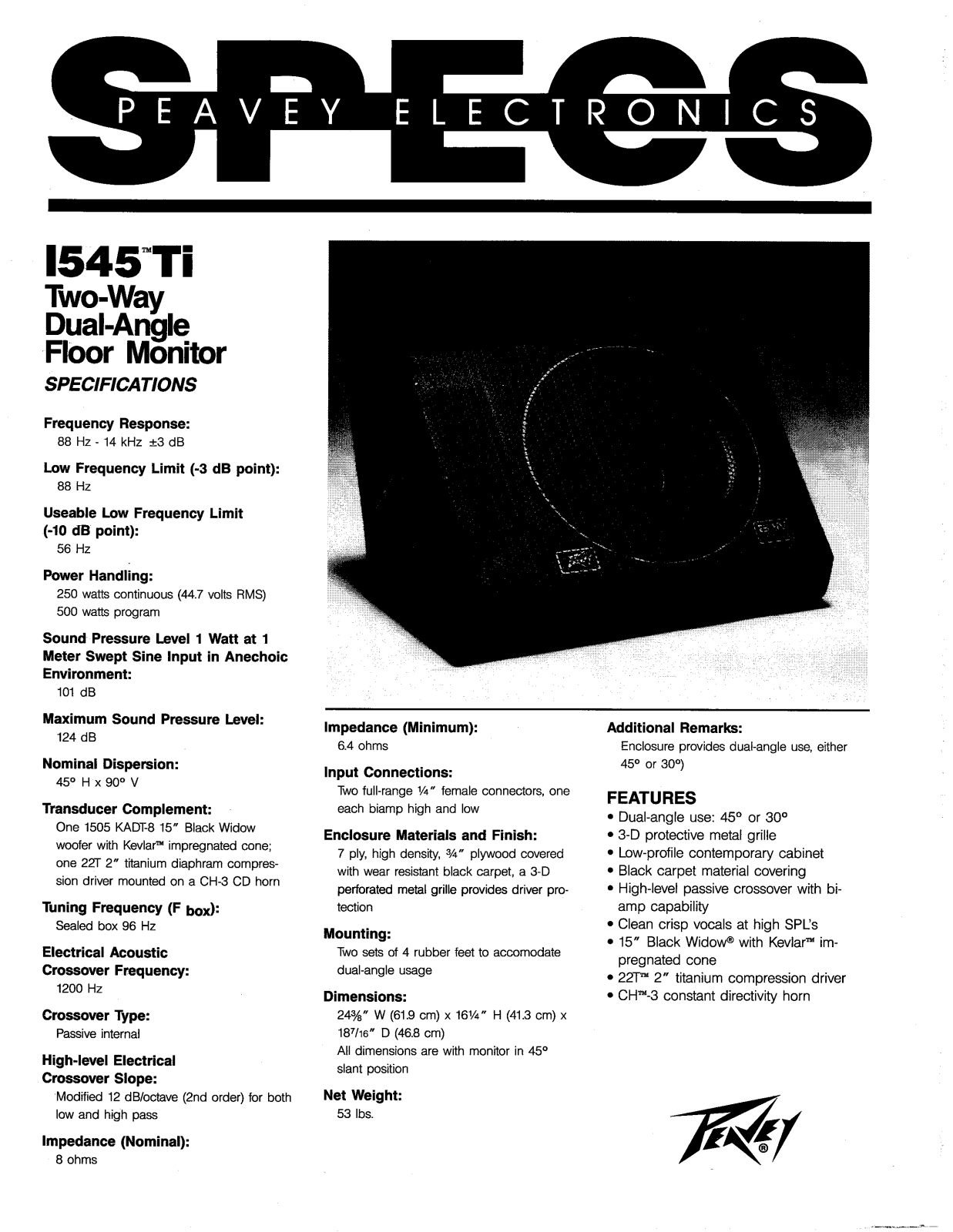 Peavey 1545 TI DATASHEET