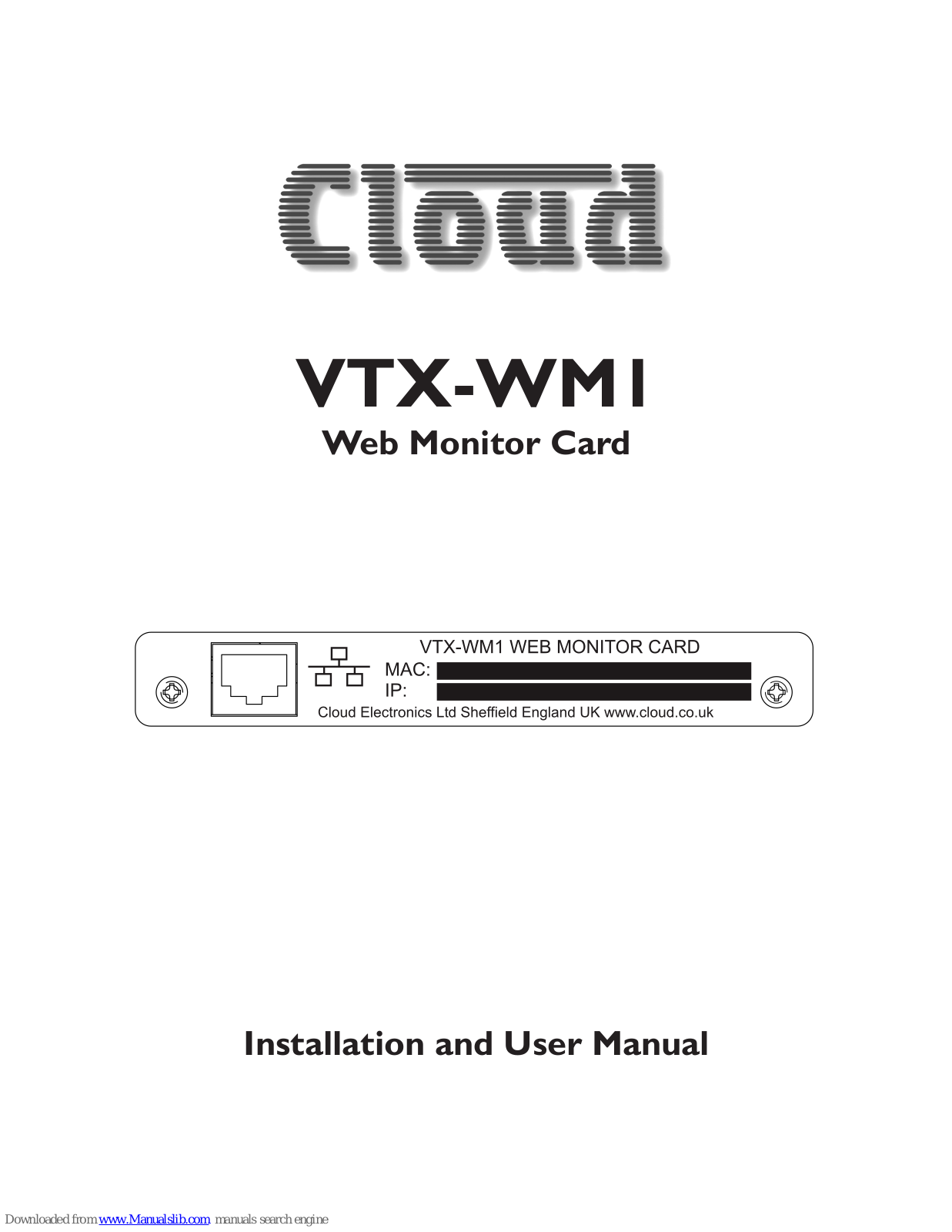 Cloud VTX-WM1 Installation And User Manual