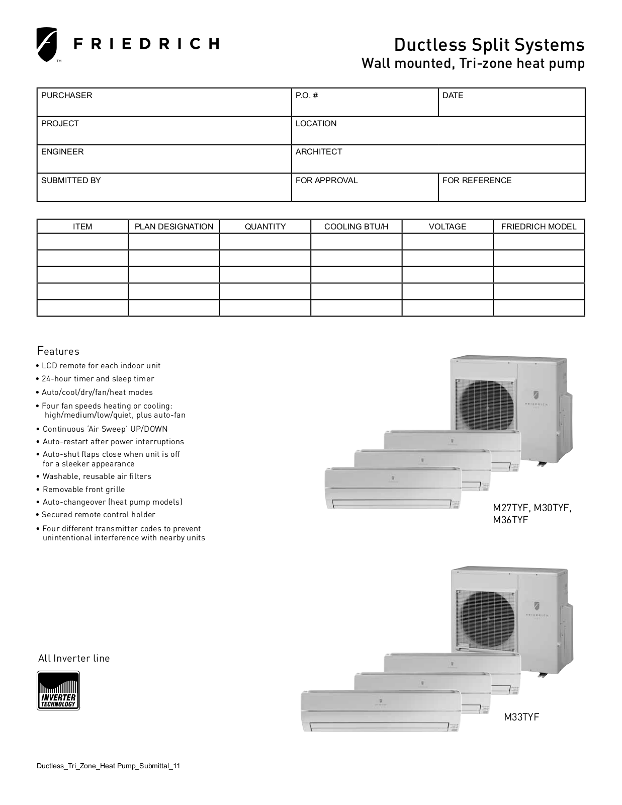 Friedrich M30TYF, M27TYF, M36TYF2, M33TYF, M36TYF1 User Manual