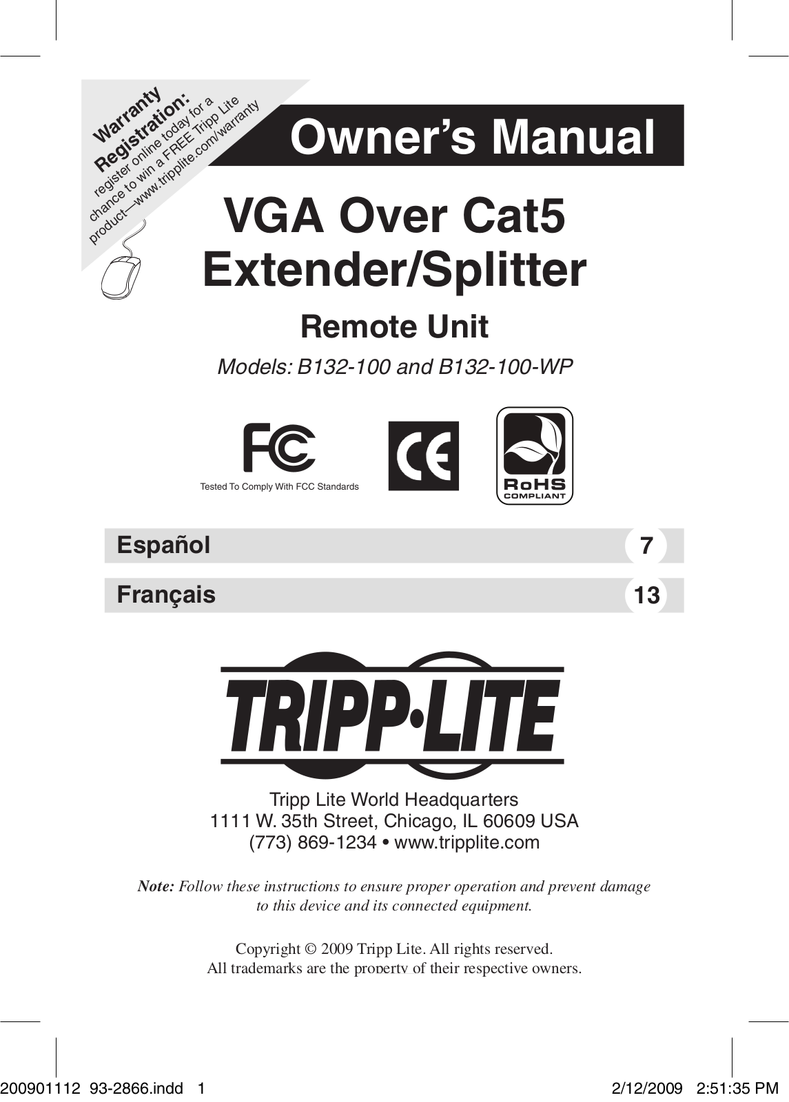 Tripp Lite B132-100-WP User Manual