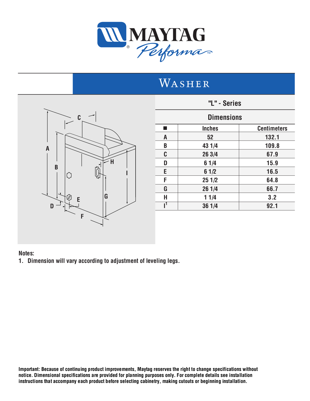 Maytag LAT2300AAE, LAT2301AAE, LAT2200AAE, LAT2500AAE, LAW2400AAE Dimension Guide