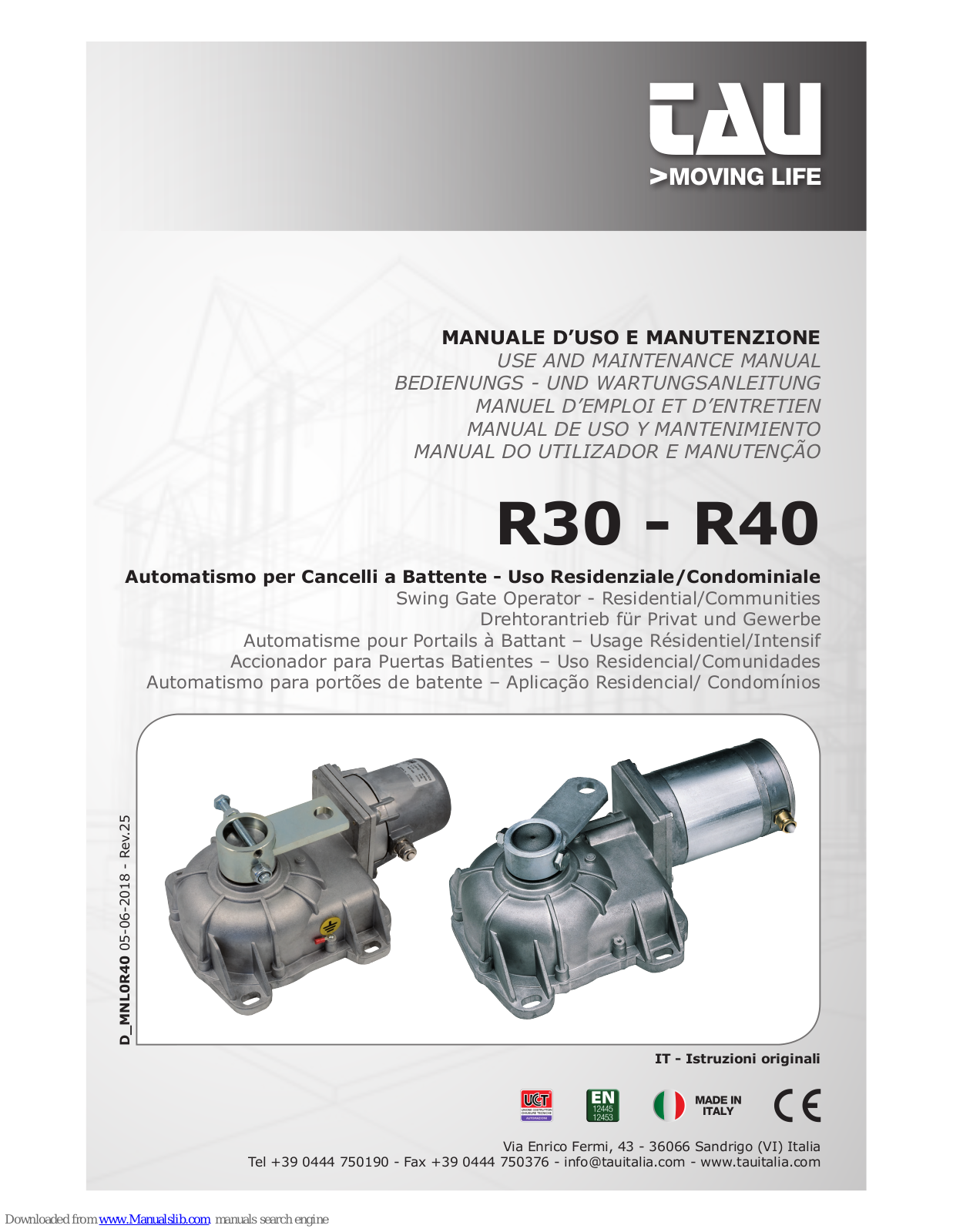 tau R40, R40-R, R30 Use And Maintenance Manual