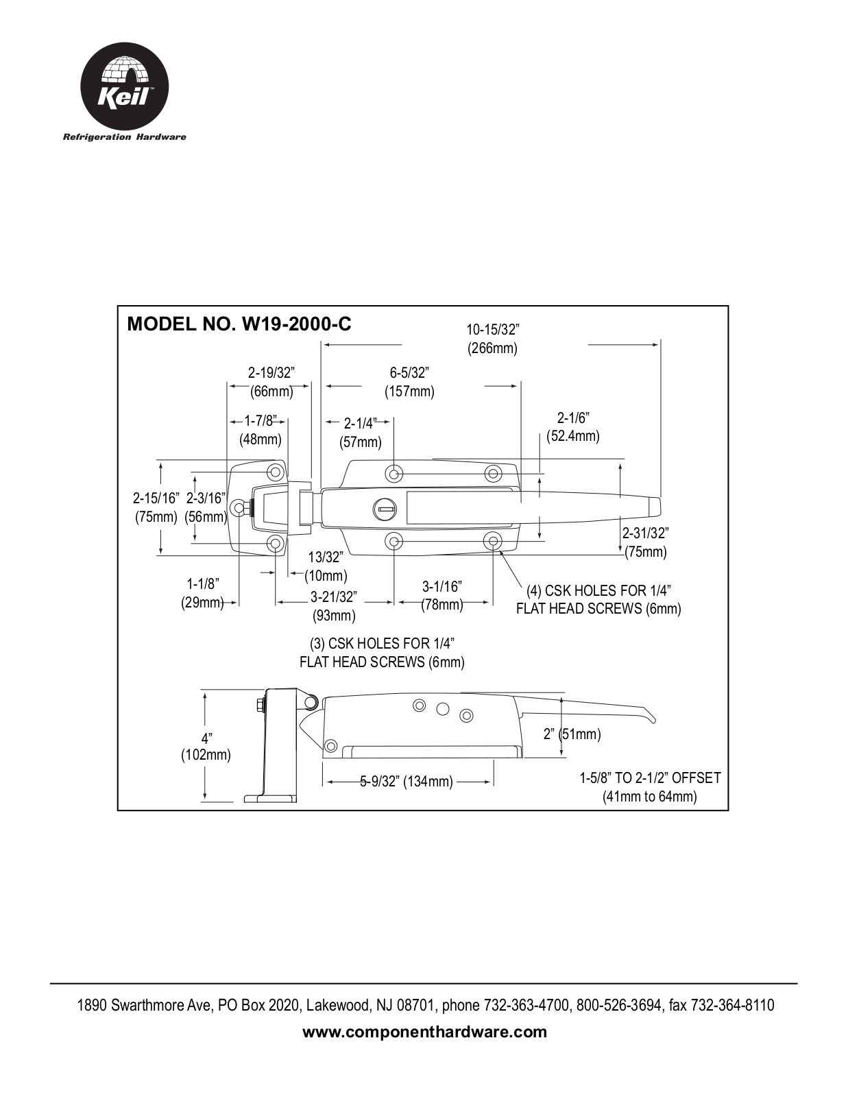 Component Hardware W19-2000-C User Manual