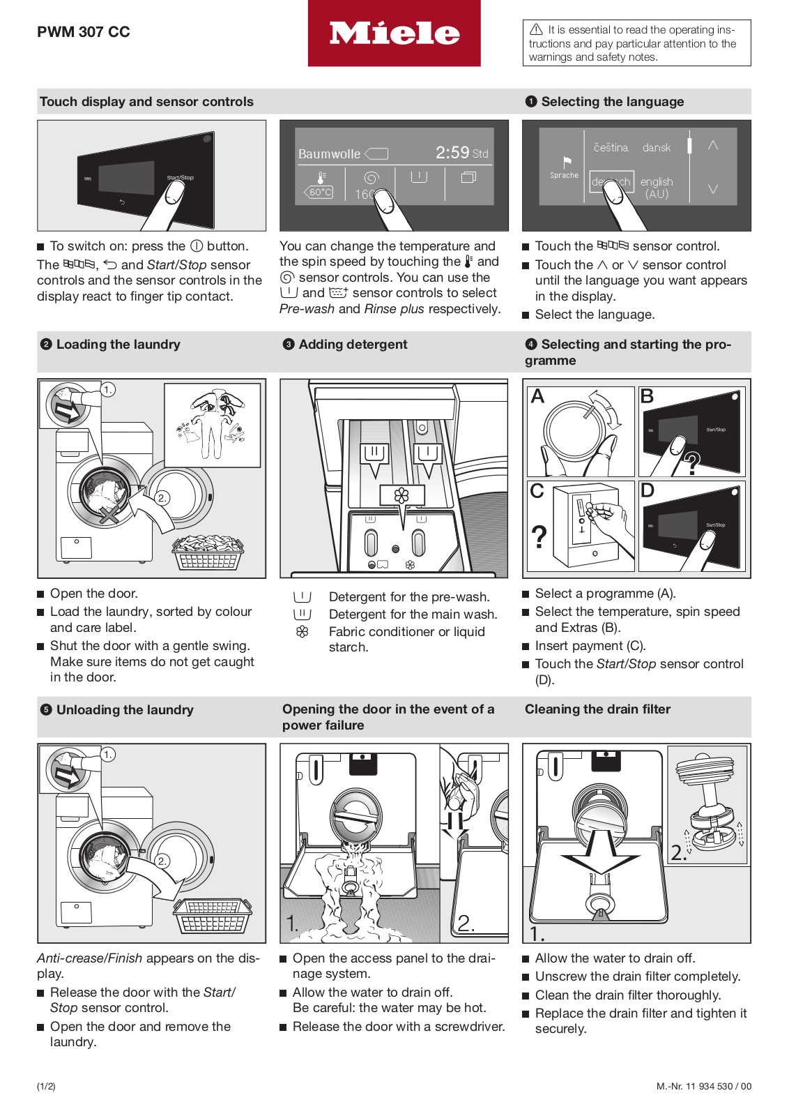 Miele PWM 307 CC Brief operating instructions