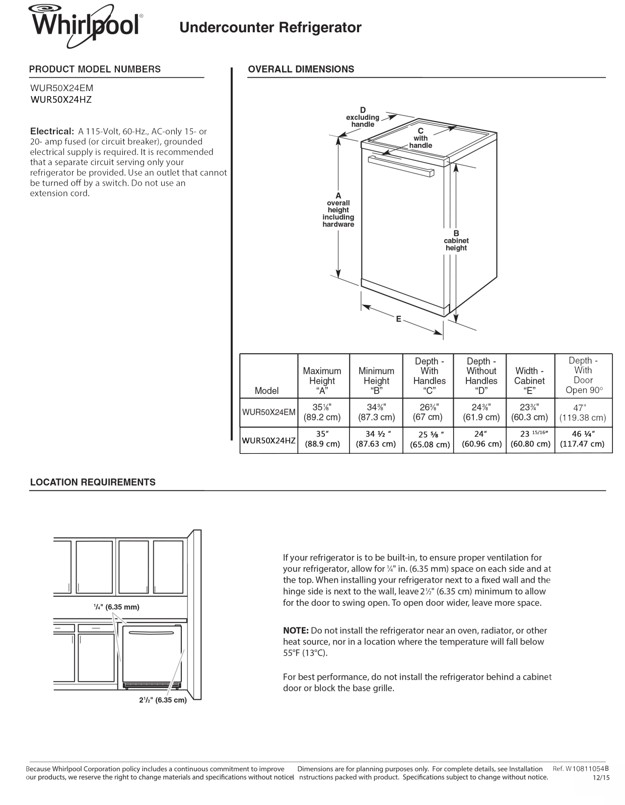 Whirlpool WUR50X24HZ Dimension Guide