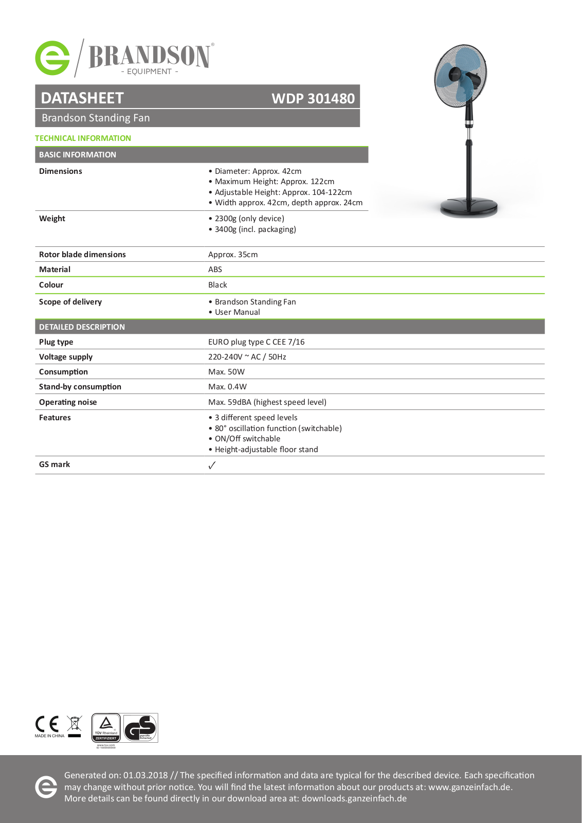 Brandson Equipment 301480 data sheet