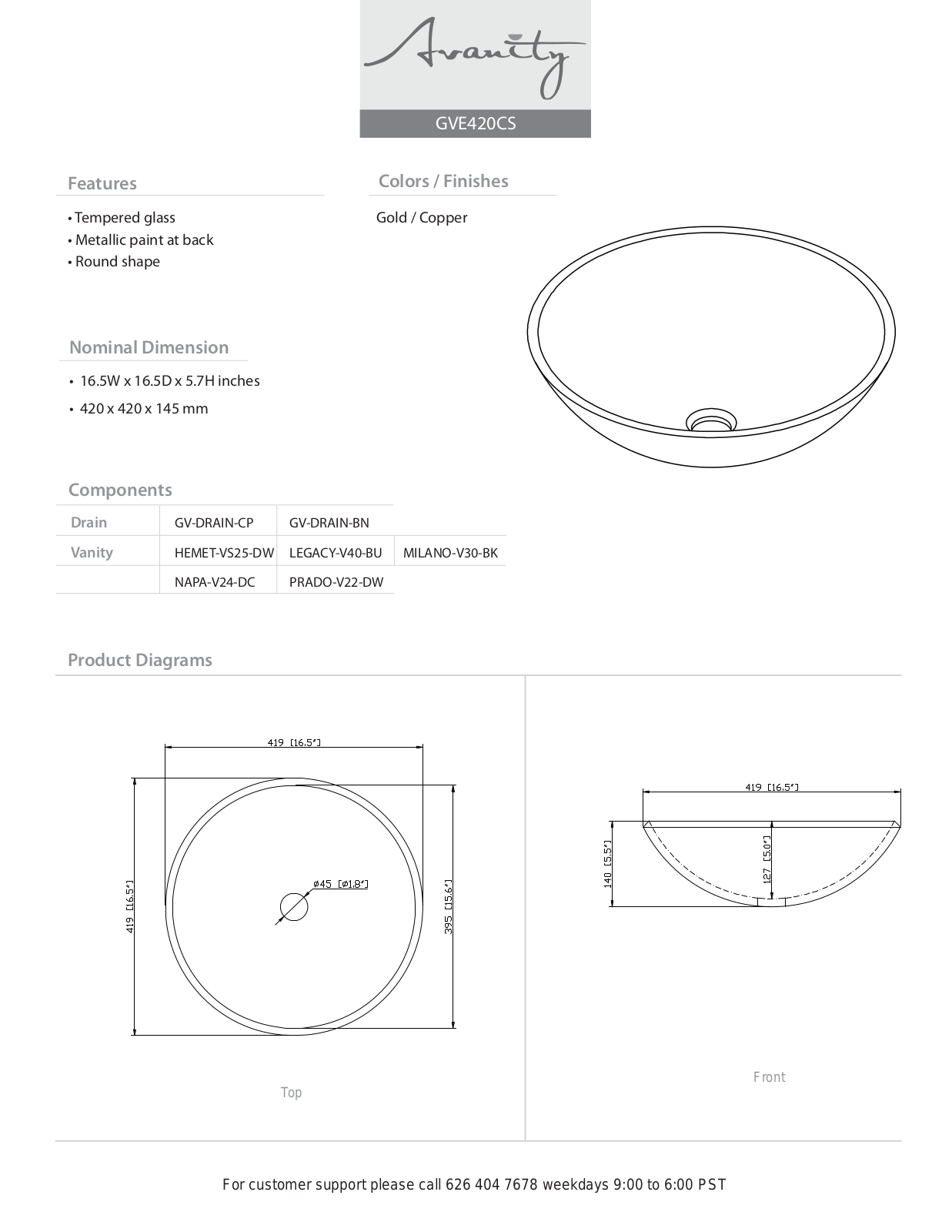 Avanity GVE420CS Specifications