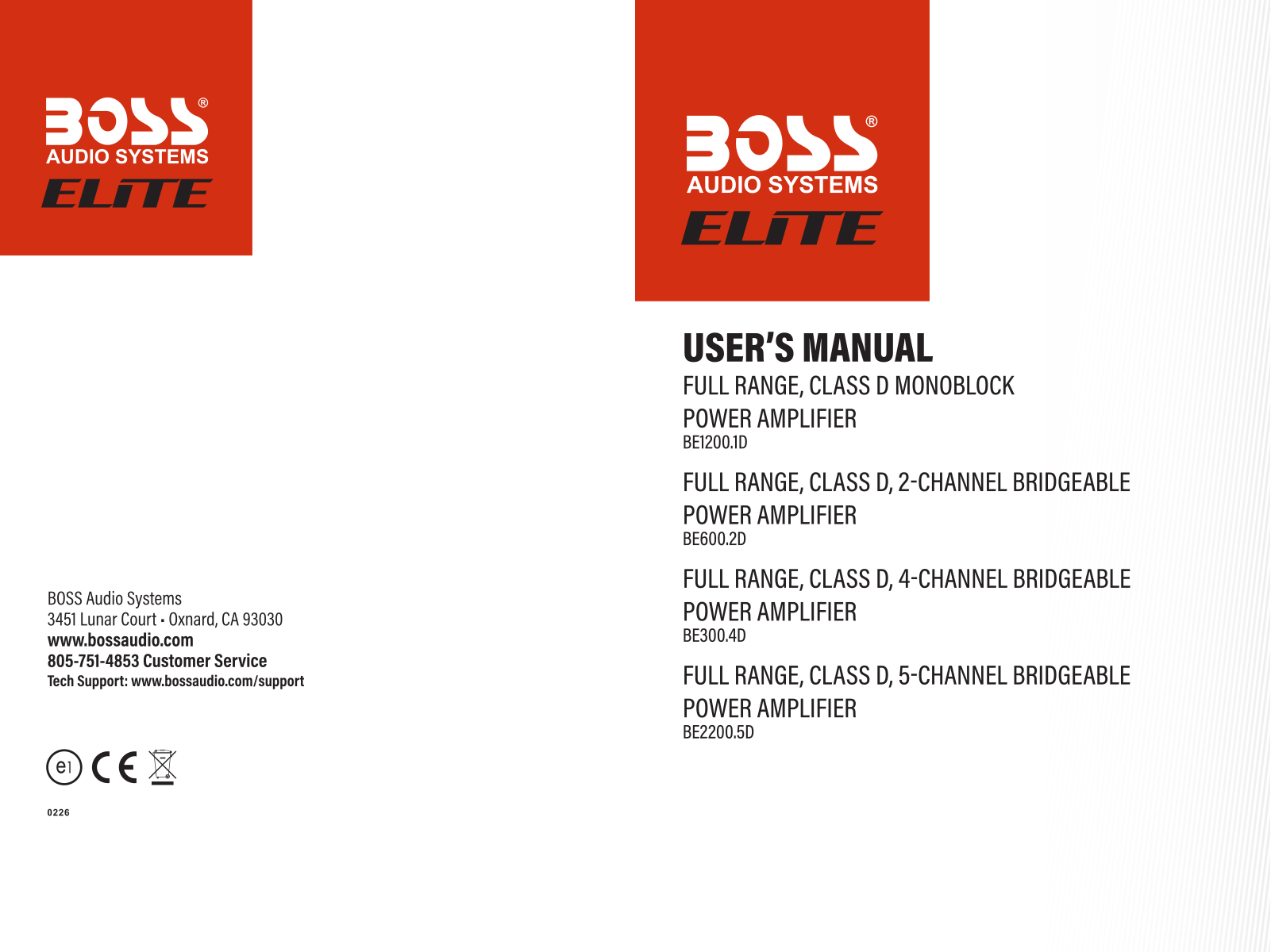 BOSS BE600.2D, BE2200.5D, BE1200.1D, BE300.4D User Manual