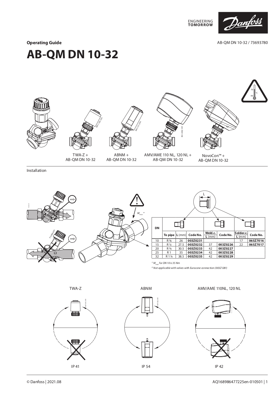 Danfoss AB-QM DN 10-32 Operating guide