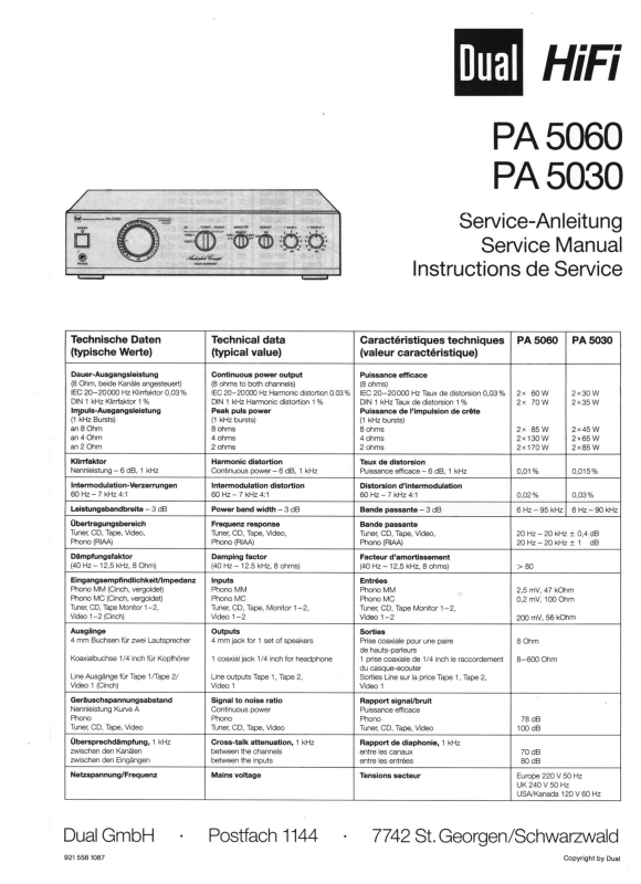 Dual PA5030, PA5060 Service manual