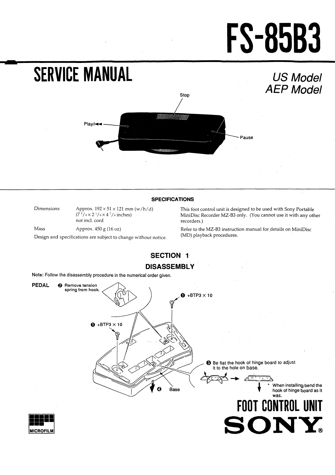 Sony FS-85-B-3 Service manual