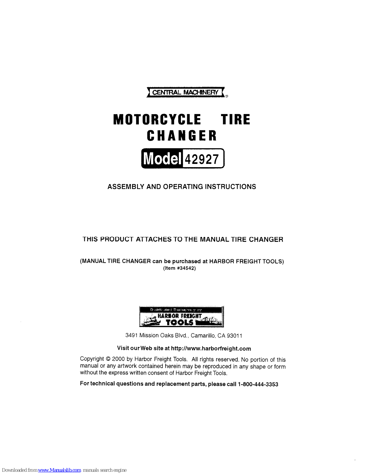 Central Machinery 42927 Assemble And Operating Instructions