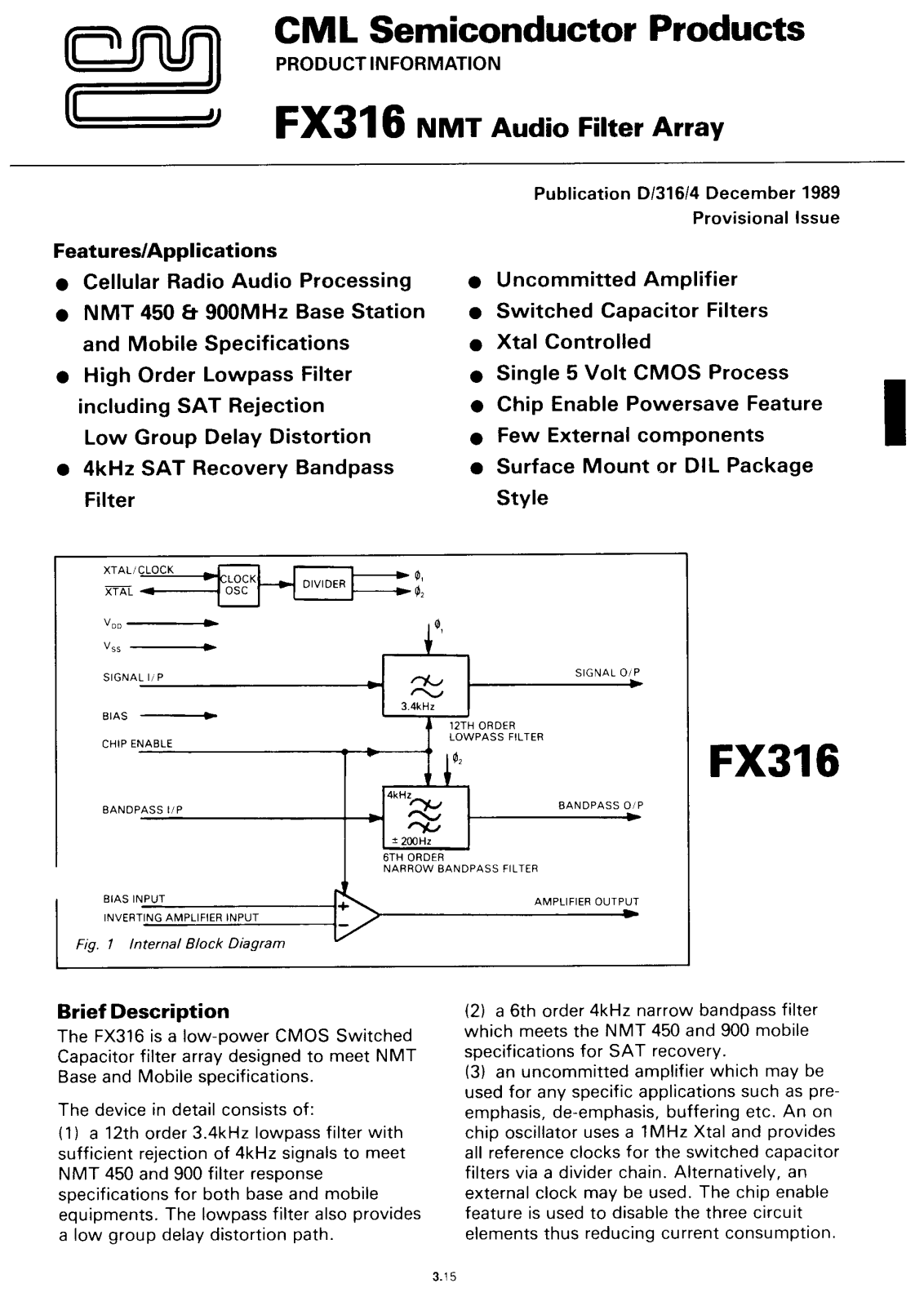 Consumer Microcircuits Limited FX316LH, FX316LG, FX316J Datasheet