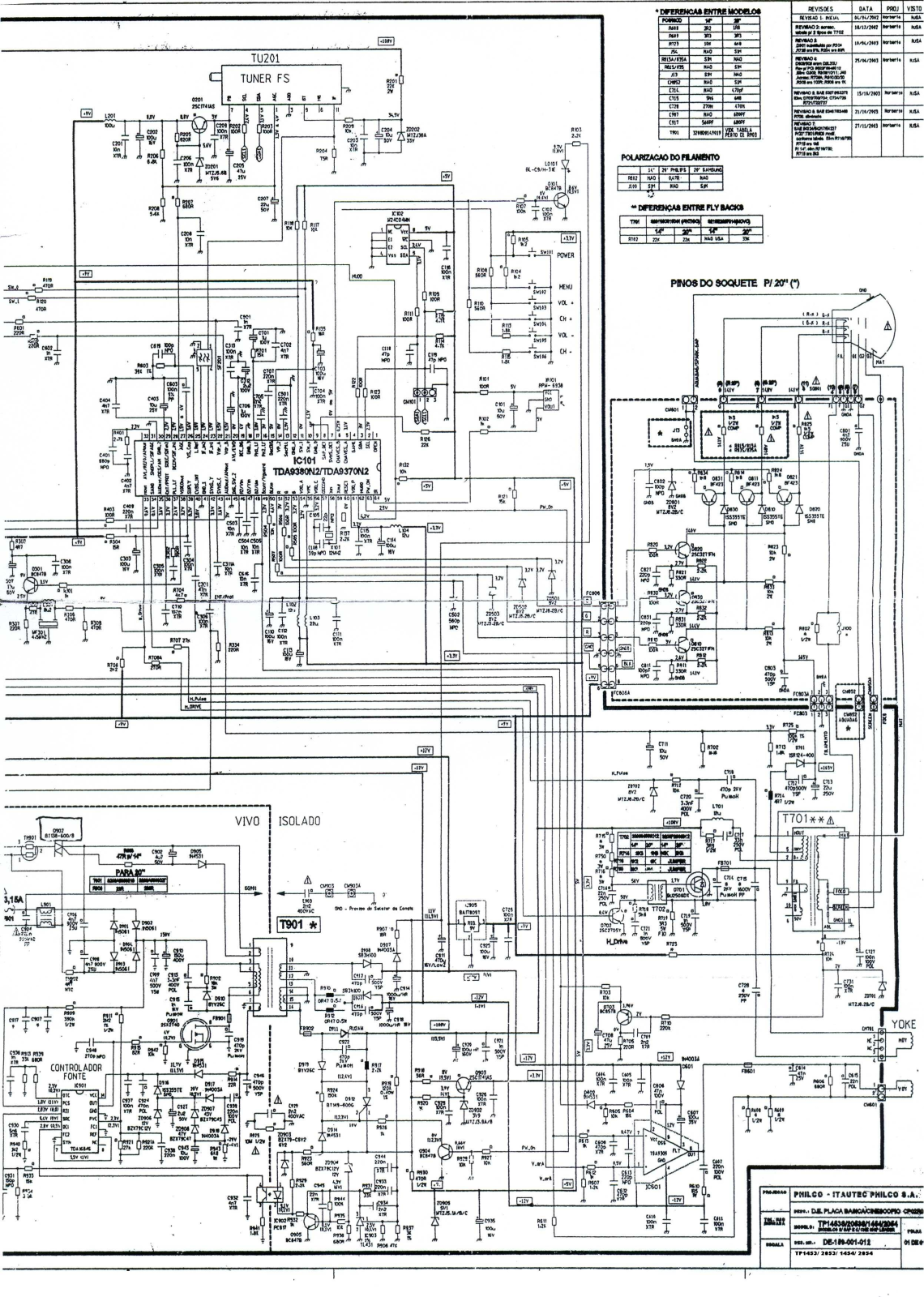 Philco TP1453, TP2053, TP1454, TP2054, TPS2063 Schematic