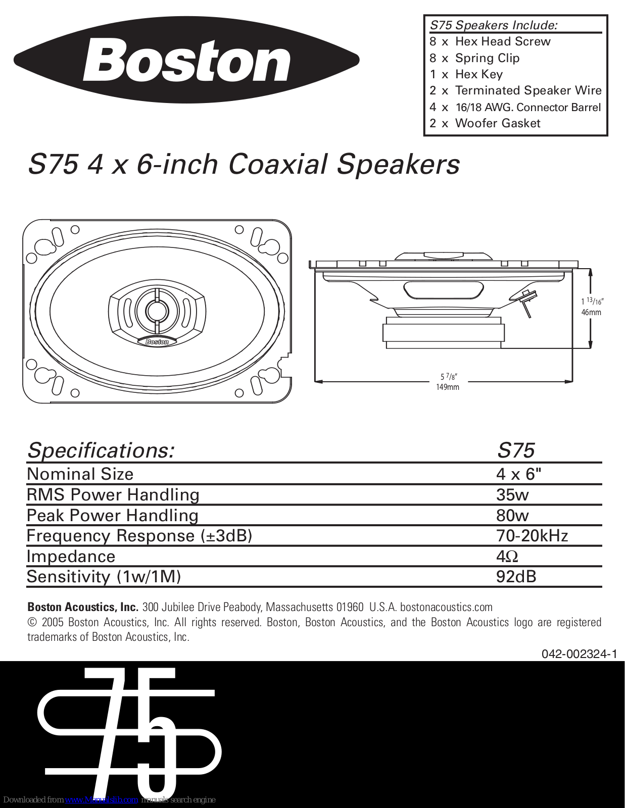 Boston Acoustics S75 Specification