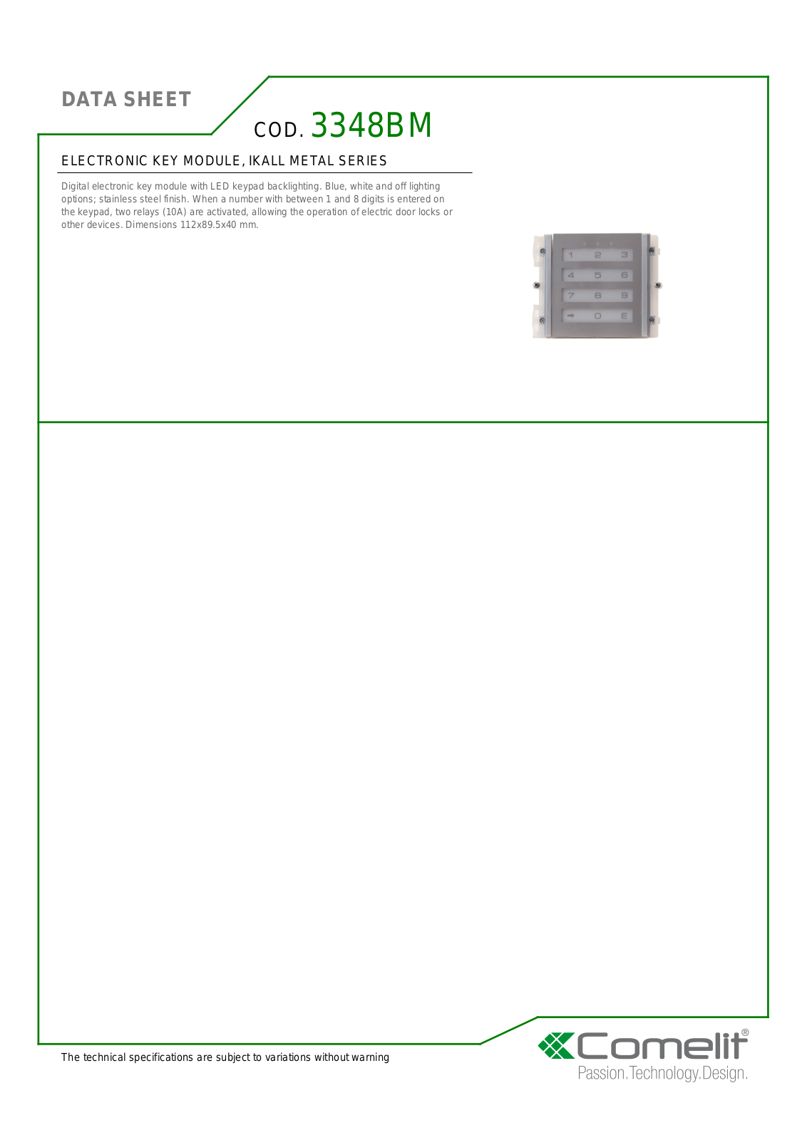 Comelit 3348BM Specsheet