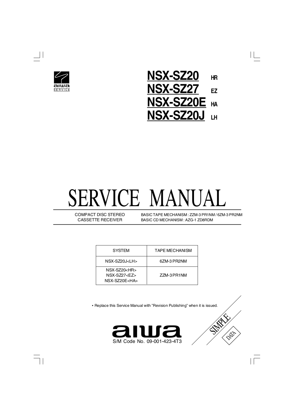 Aiwa NSXSZ-20, NSXSZ-20-E, NSXSZ-20-J, NSXSZ-27 Service manual