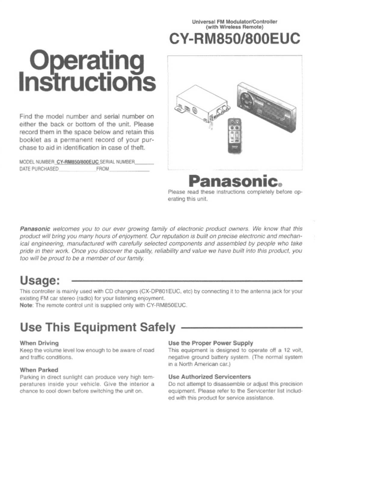 Panasonic CY-RM850 User Manual