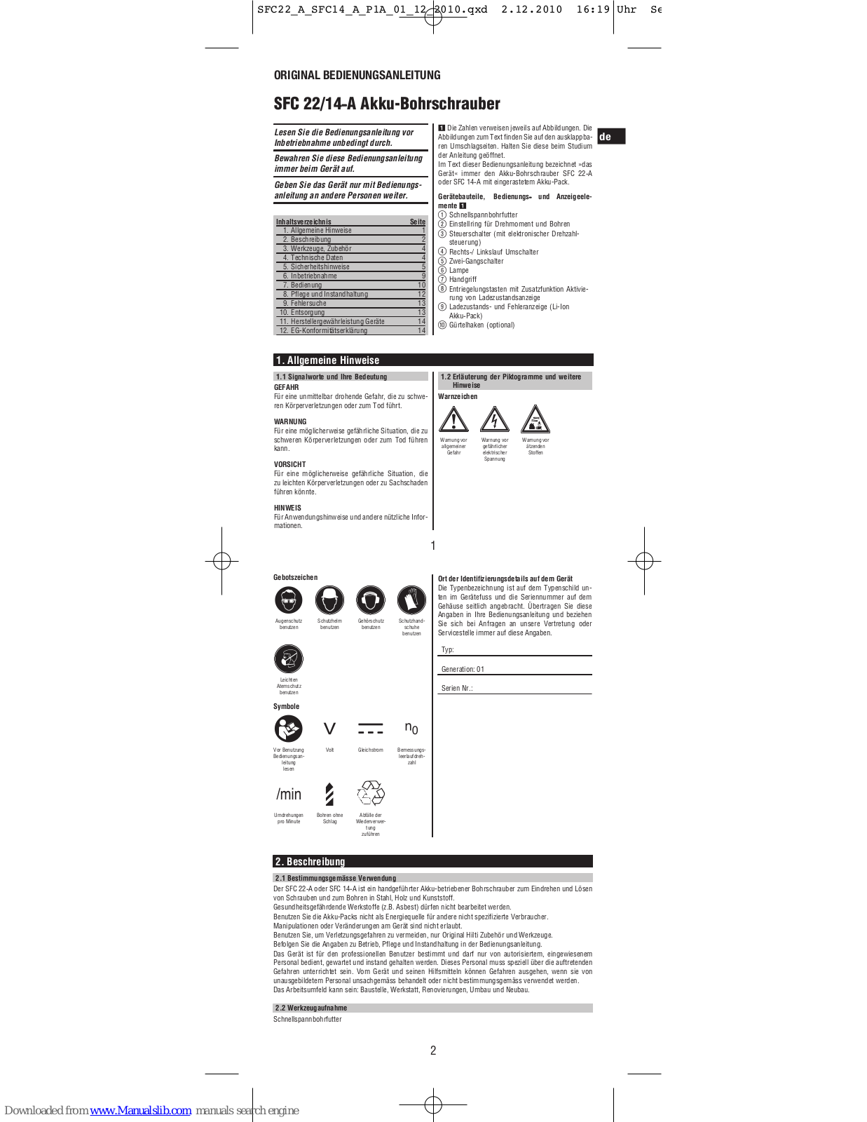 Hilti SFC 22/14-A Operating Instructions Manual