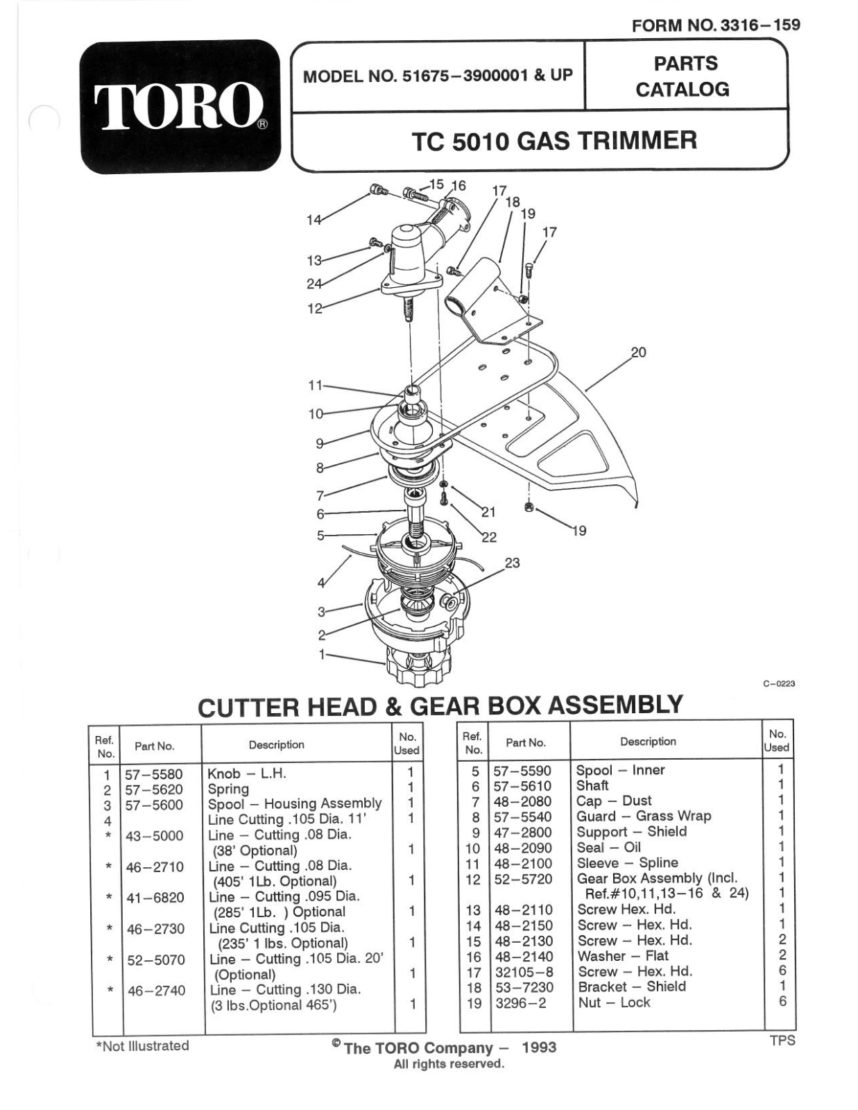 Toro 51675 Parts Catalogue