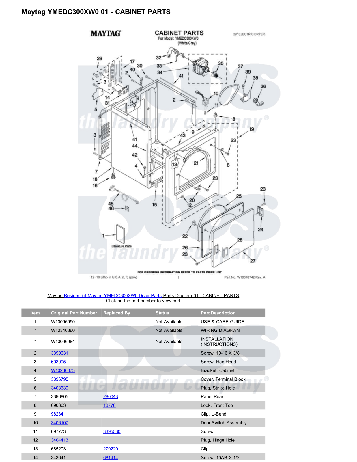 Maytag YMEDC300XW0 Parts Diagram