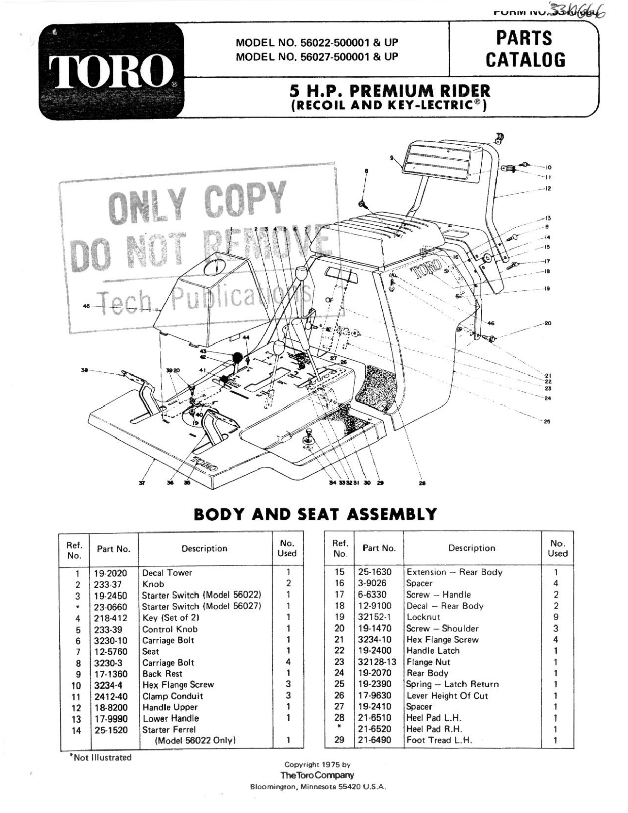 Toro 56022, 56027 Parts Catalogue