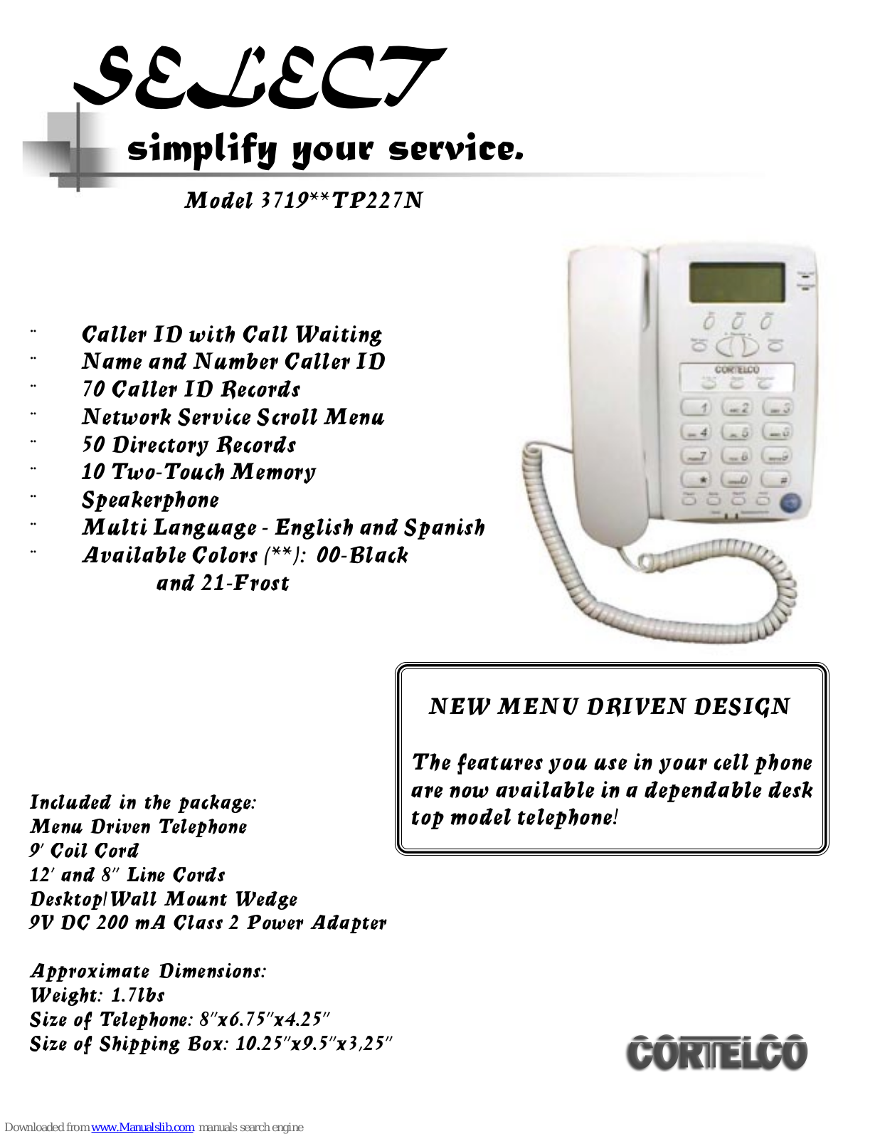 Cortelco Select 3719 Specifications - ManualMachine.com