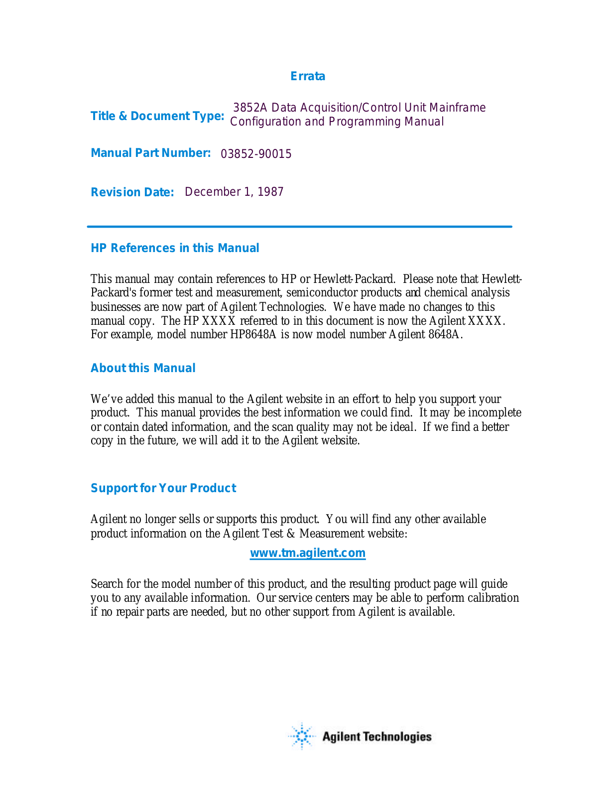 Agilent A Mainframe Configuration & Programming Datasheet - ManualMachine.com