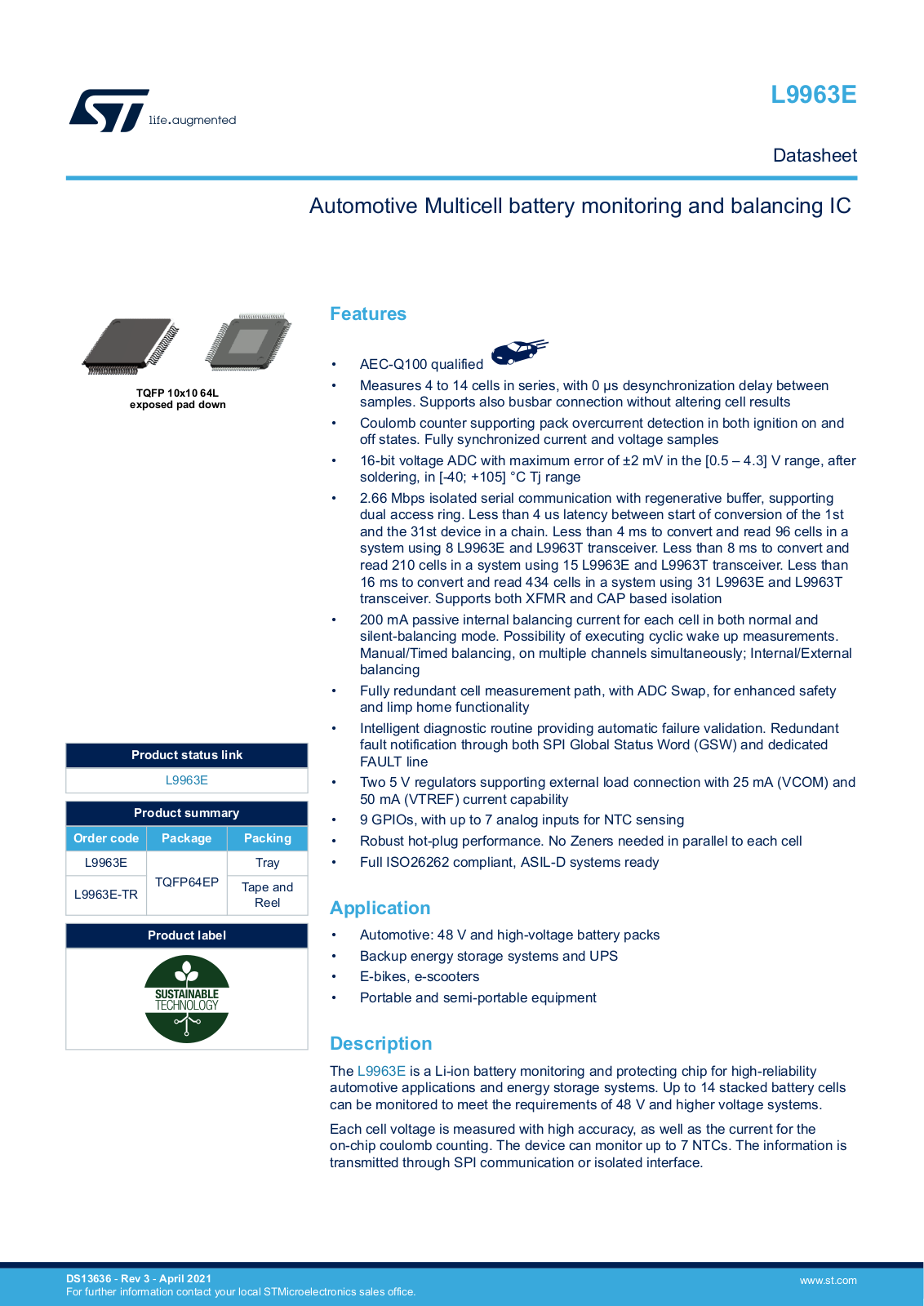 STMicroelectronics L9963E Datasheet