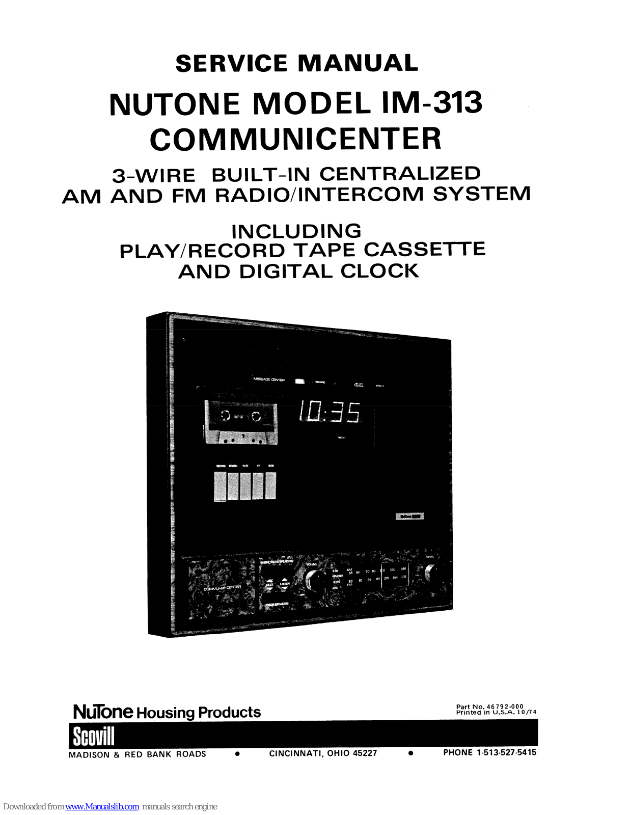 NuTone IM-313 Communicenter Service Manual