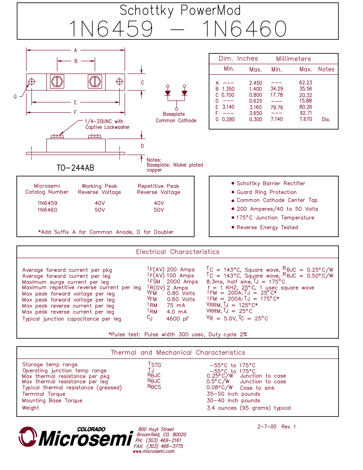 Microsemi Corporation 1N6460, 1N6459 Datasheet