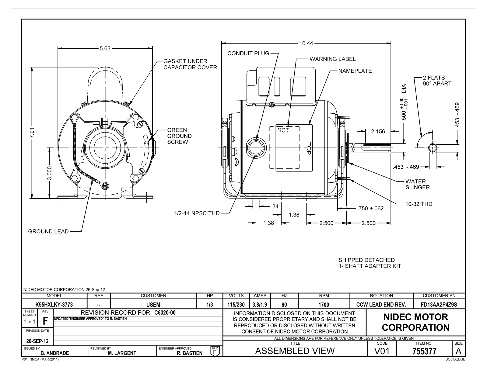 US Motors FD13AA2P4Z9 Dimensional Sheet