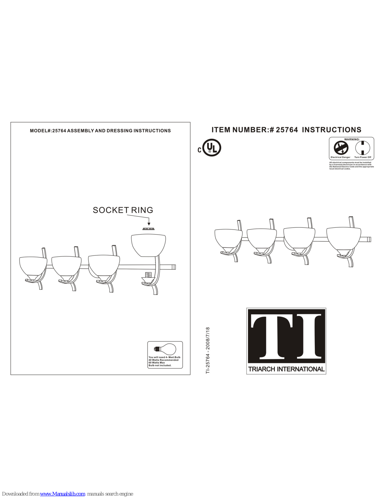 Triarch International x 25764, 25764 Assembling Instructions - ManualMachine.com