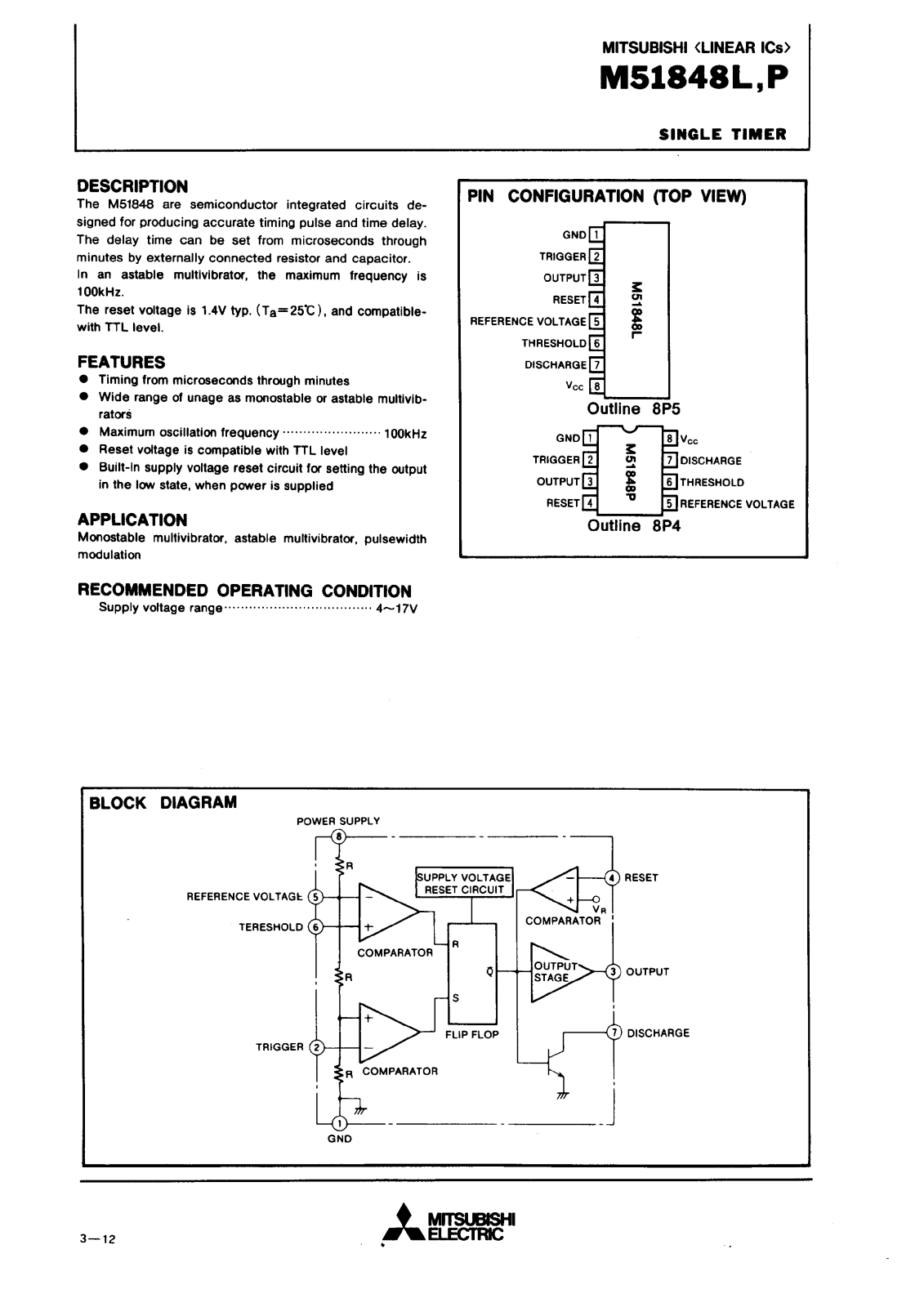 Mitsubishi M51848P, M51848L Datasheet