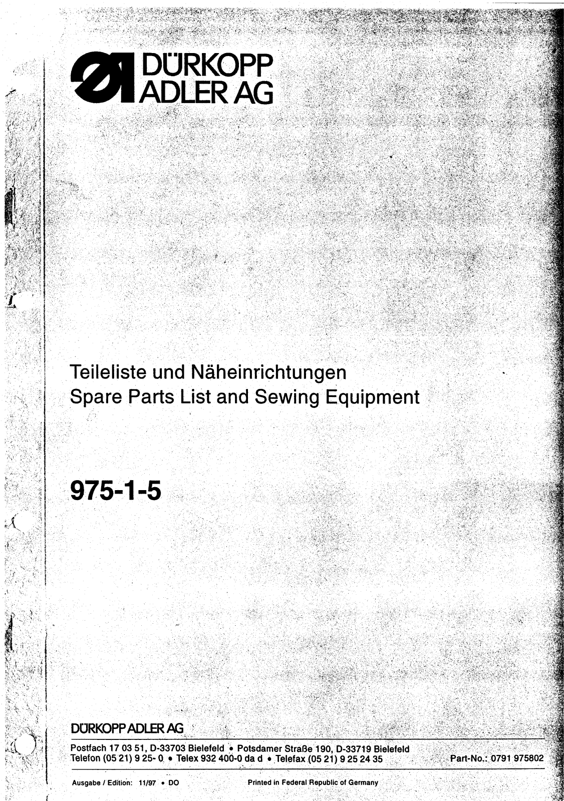 DURKOPP 975-1-5 Parts List