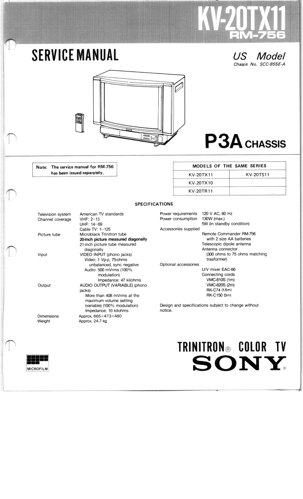 SONY KV20TX11 Service Manual